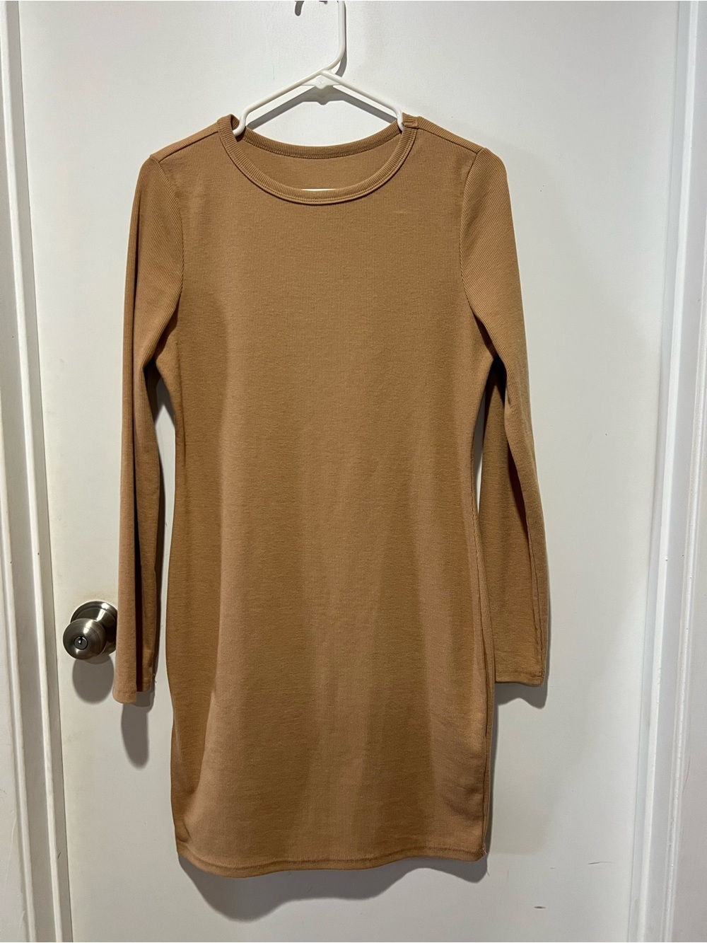 Source Unknown Tan Midi Long-Sleeve Dress